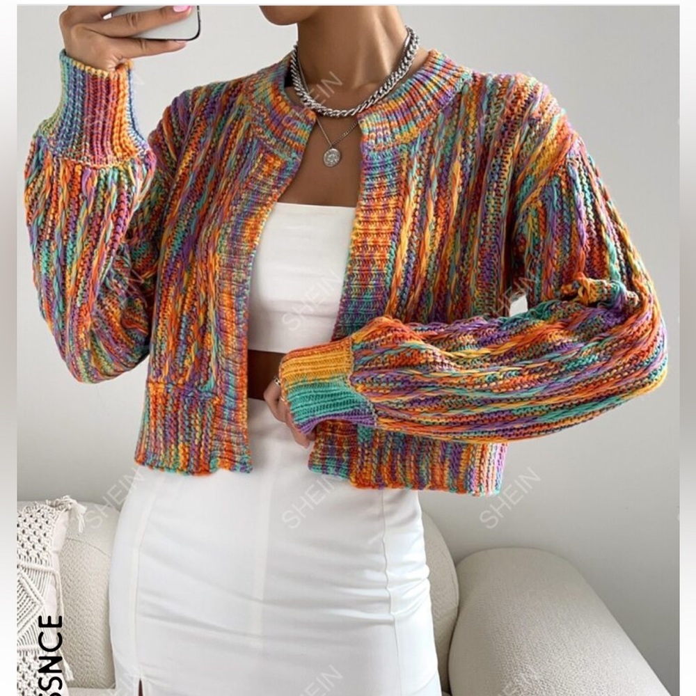 SHEIN Essnce Space Dye Drop Shoulder Duster Cardigan